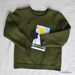 Classic Merino Kids Jumper - Olive (3-4y) *PRE-LOVED/YOU MEND IT!