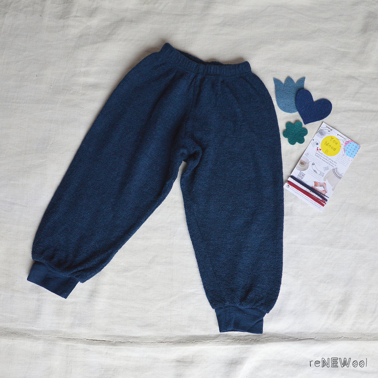 PJ Pants 100% Organic Merino Terry - Blue (2-3y) *PRE-LOVED/YOU MEND IT!