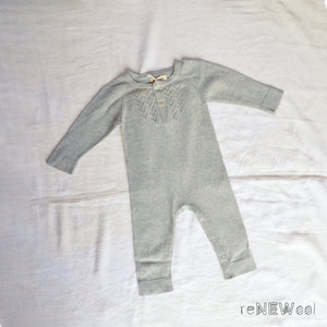 Lace Front Overall in Alpaca/Cotton - Grey (0-6m) *PRE-LOVED/MENDED