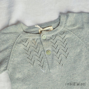 Lace Front Overall in Alpaca/Cotton - Grey (0-6m) *PRE-LOVED/MENDED