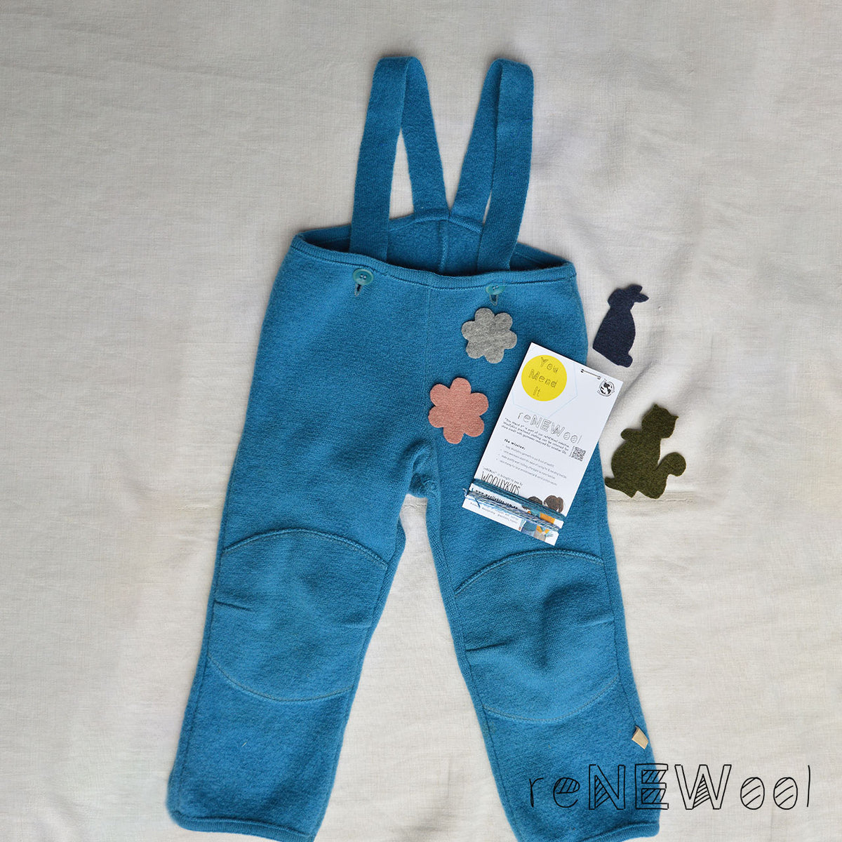 Boiled Wool Dungarees - Blue (12-18m) * PRE-LOVED/YOU MEND IT!