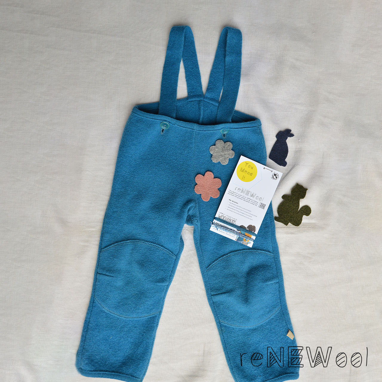Boiled Wool Dungarees - Blue (12-18m) * PRE-LOVED/YOU MEND IT!
