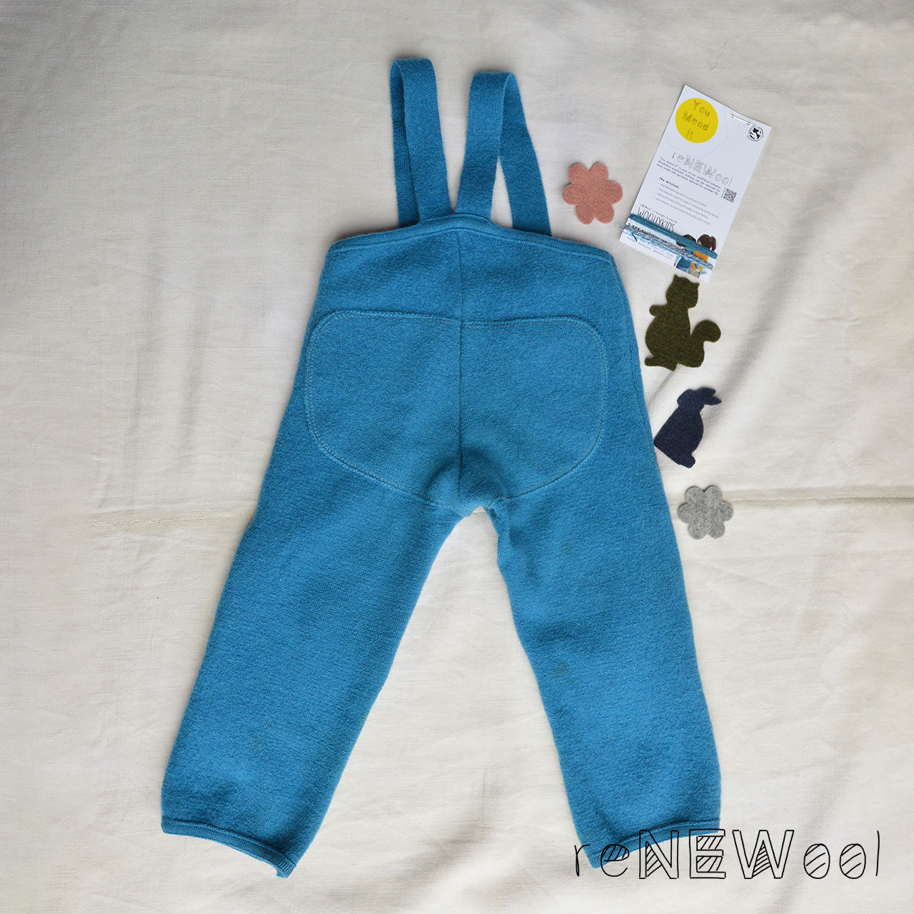 Boiled Wool Dungarees - Blue (12-18m) * PRE-LOVED/YOU MEND IT!