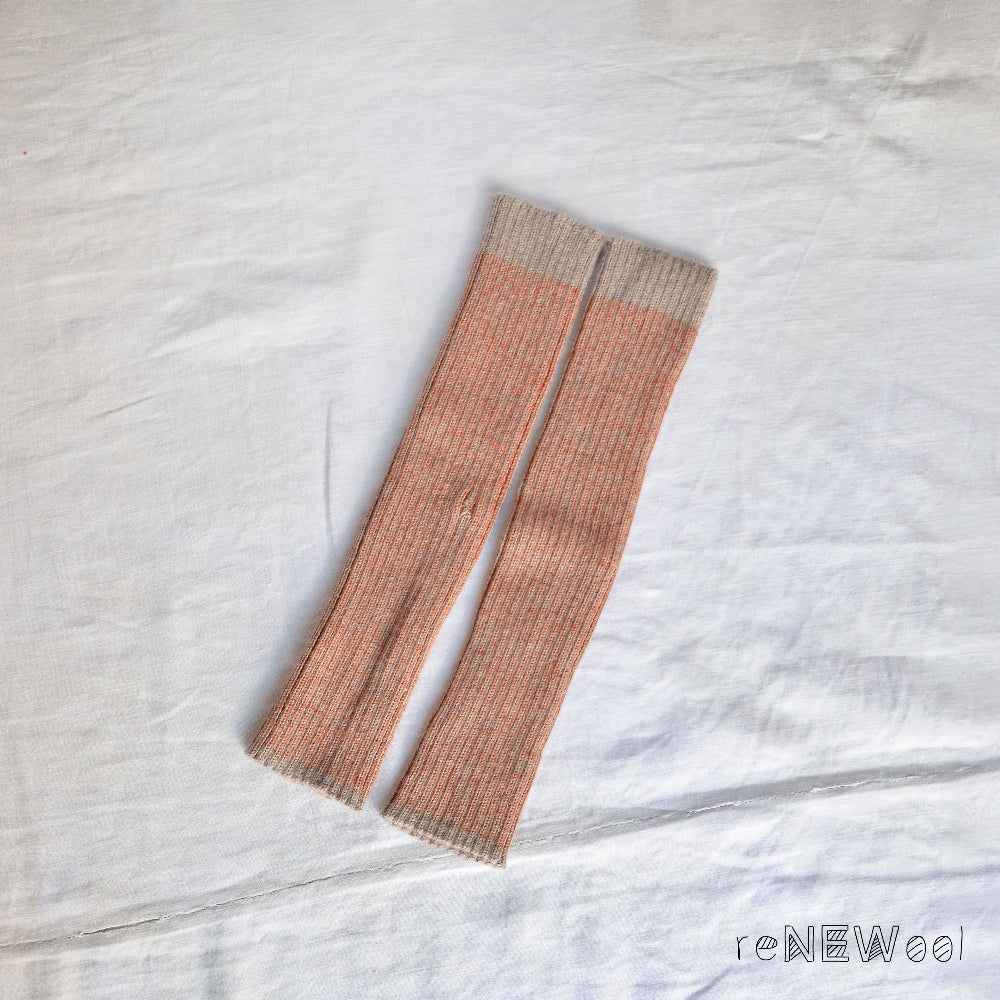 Brioche Rib Knit Legwarmers - 100% Baby Alpaca -Papaya/Beige *SECONDS/MENDED