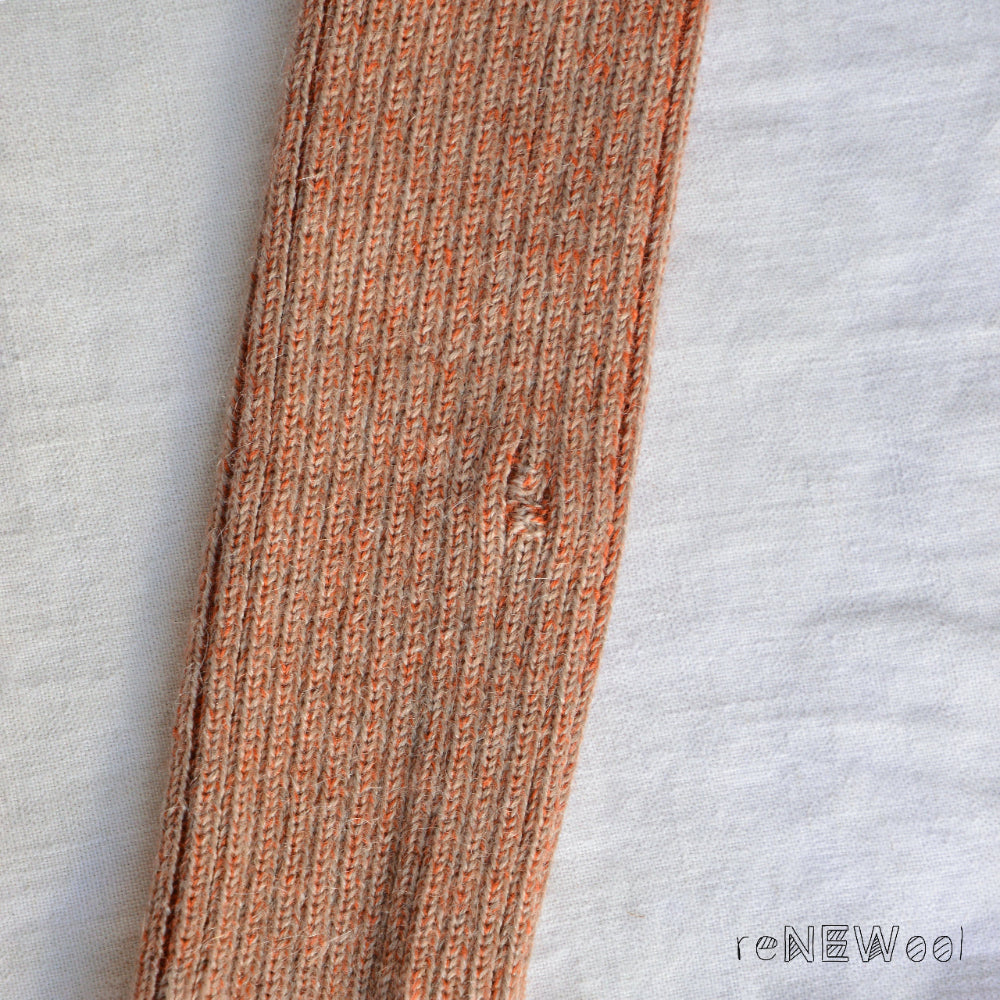 Brioche Rib Knit Legwarmers - 100% Baby Alpaca -Papaya/Beige *SECONDS/MENDED