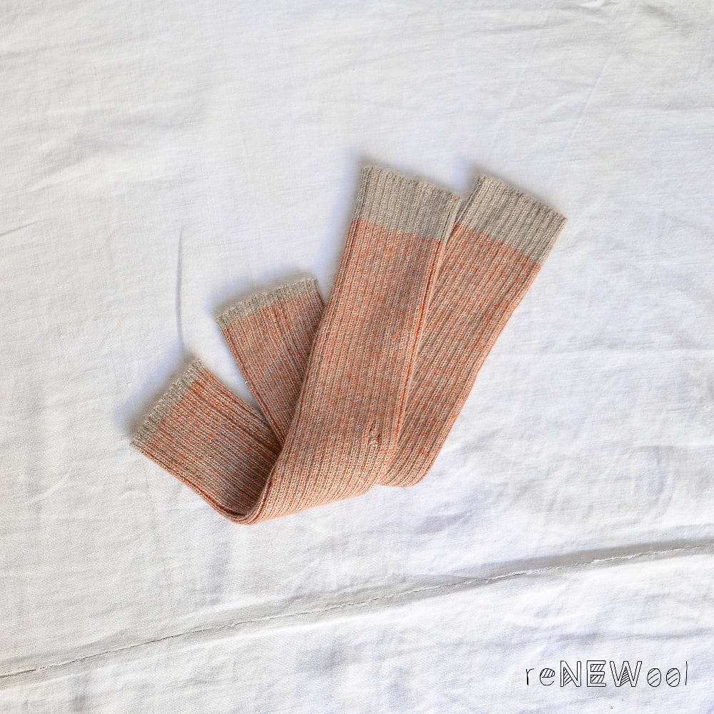 Brioche Rib Knit Legwarmers - 100% Baby Alpaca -Papaya/Beige *SECONDS/MENDED