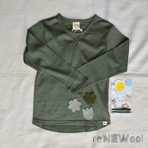 Child’s Long Sleeve Top - 100% Organic Merino - Essentials - Thyme (5-6y)  *SECONDS/YOU MEND IT!