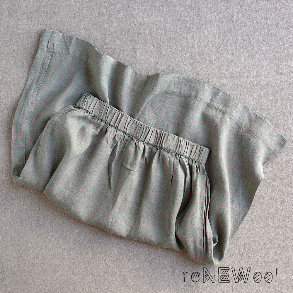 Pocket Skirt - 100% Linen - Sage Pink Check (S-M)*SECONDS