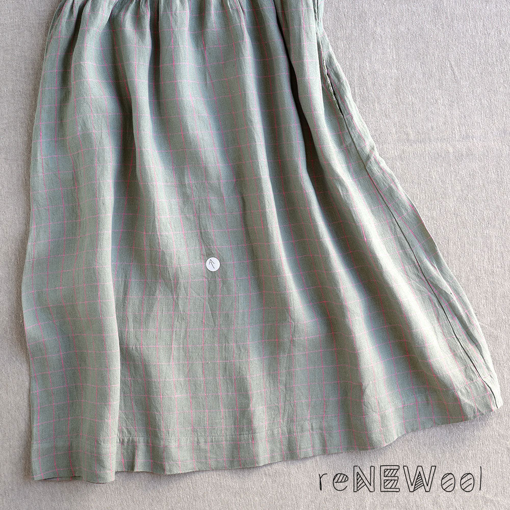 Pocket Skirt - 100% Linen - Sage Pink Check (S-M)*SECONDS