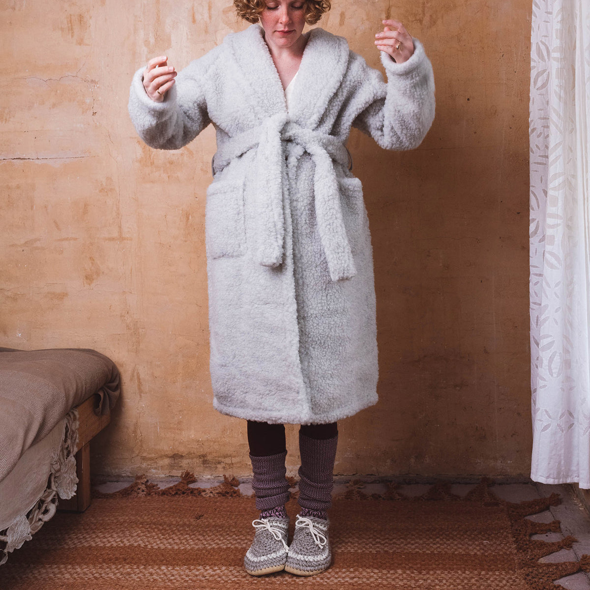 Bath Robe - 100% Wool - Light Grey (Unisex)