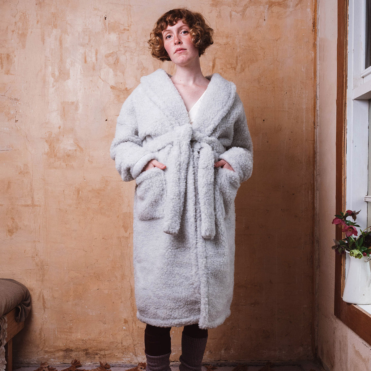 Bath Robe - 100% Wool - Light Grey (Unisex)
