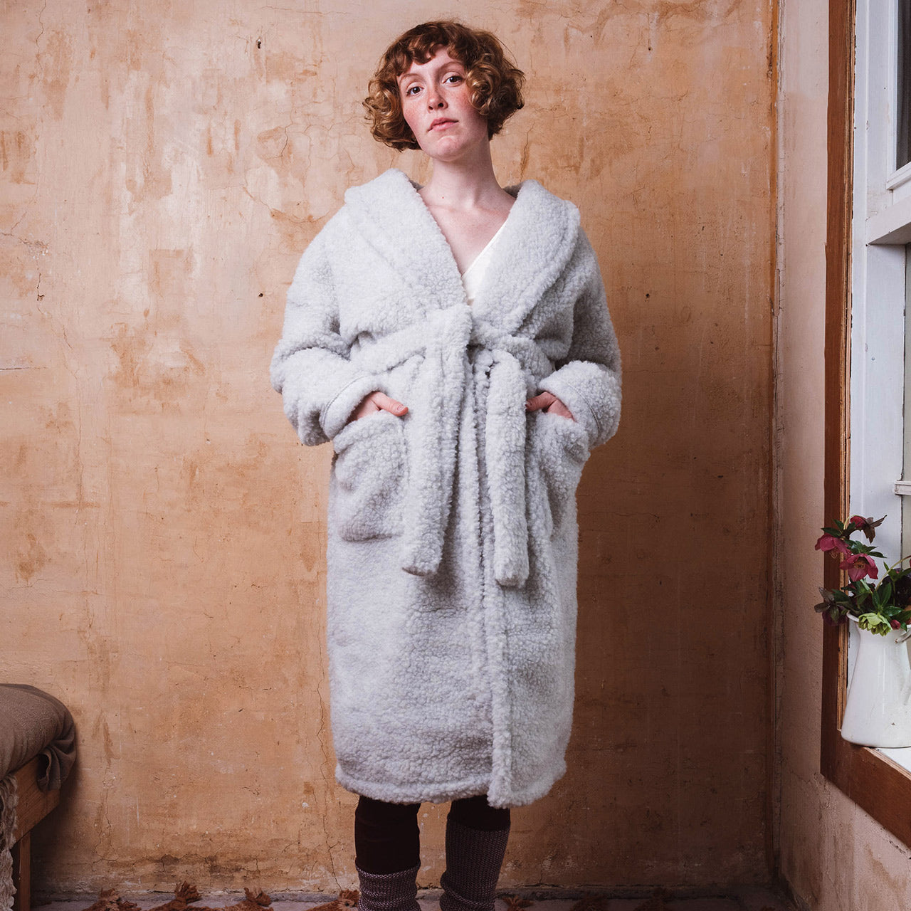 Bath Robe - 100% Wool - Light Grey (Unisex)
