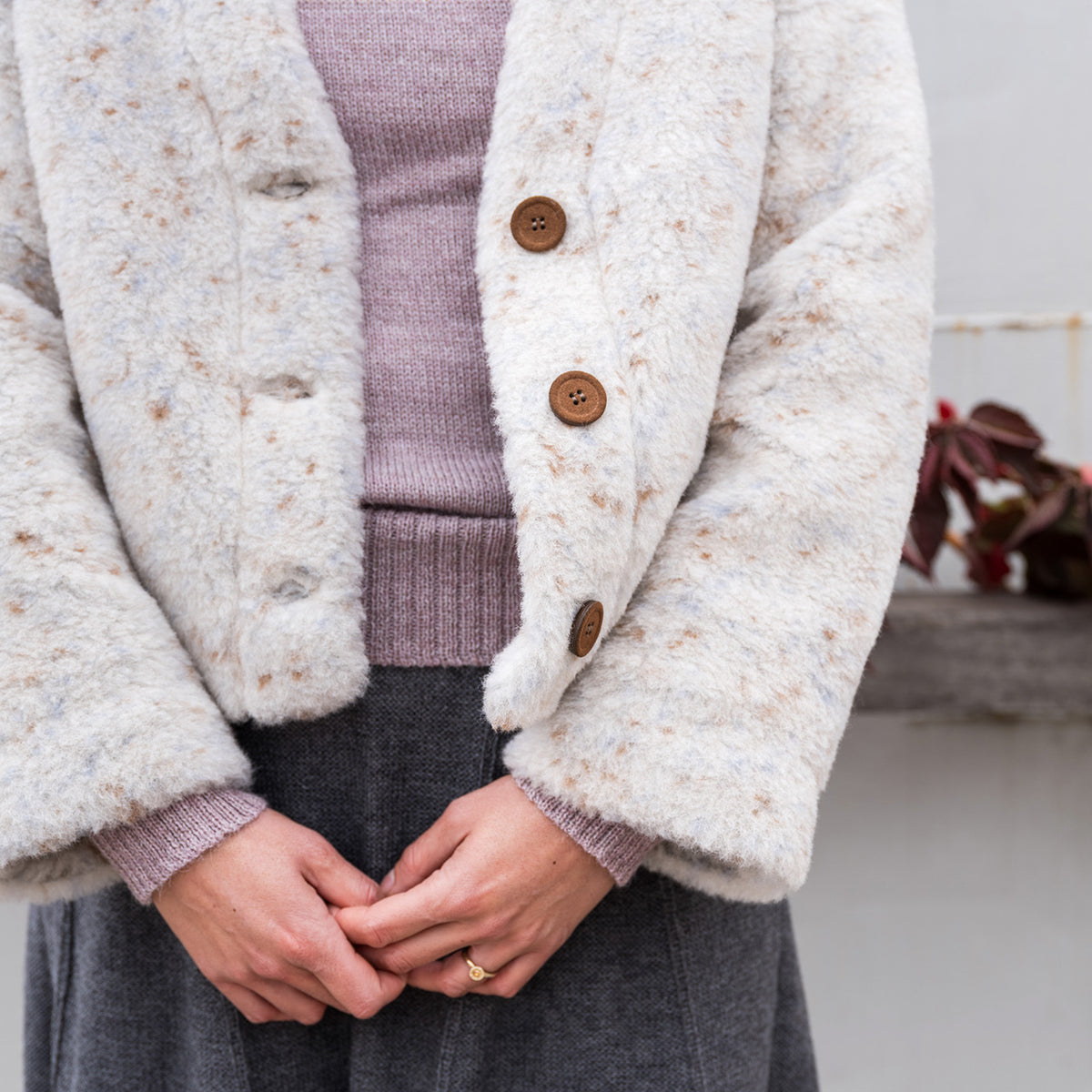 Women's Plush Cropped Cardi Jacket - 100% Wool - Multi-Dots *Last One!