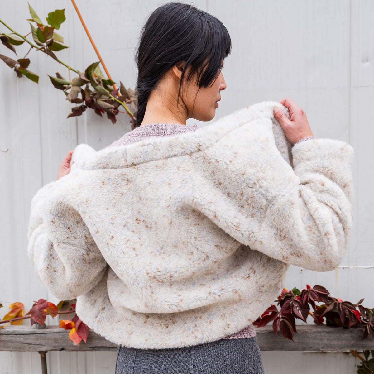 Women's Plush Cropped Cardi Jacket - 100% Wool - Multi-Dots *Last One!