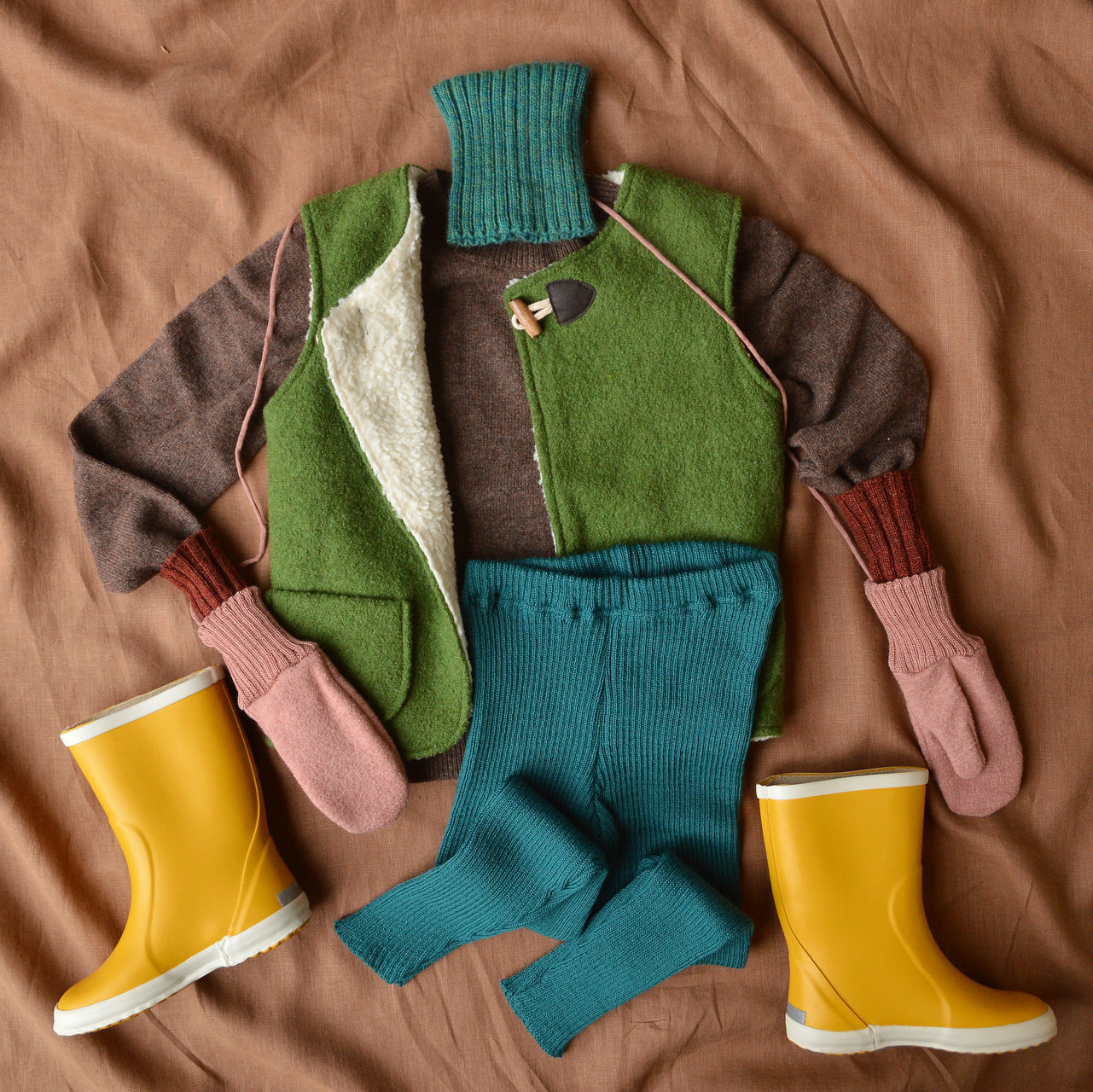 Kids Lambswool Crewneck Sweater - Pecan (2-8y)