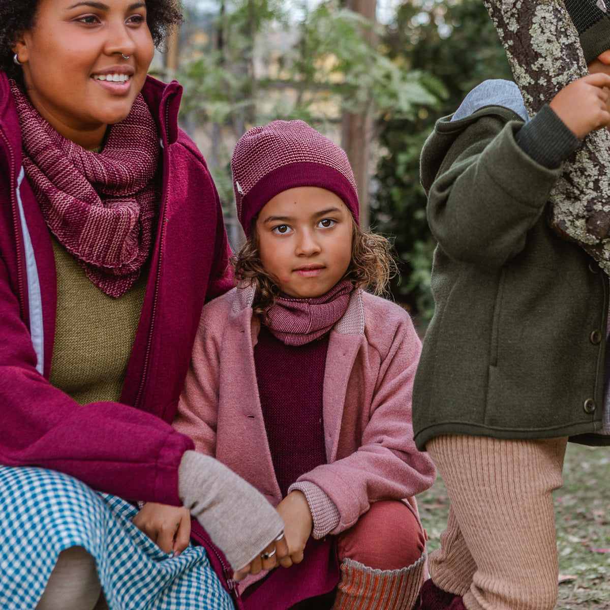 Kids Boiled Wool Long Coat - Cassis (3-10y)