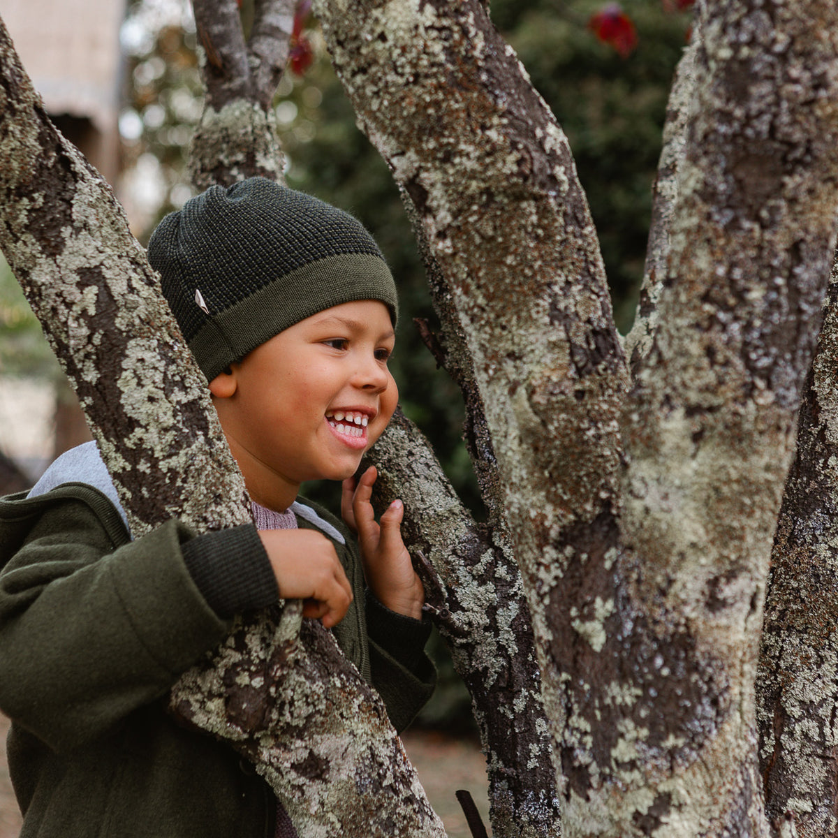 Classic Kids Beanie - Organic Merino - Olive/Graphite (4-10y+) *Retired Colour