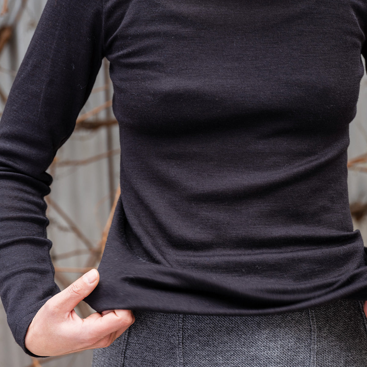 Unisex Adults Turtleneck Long Sleeve Top -Organic Merino/Silk