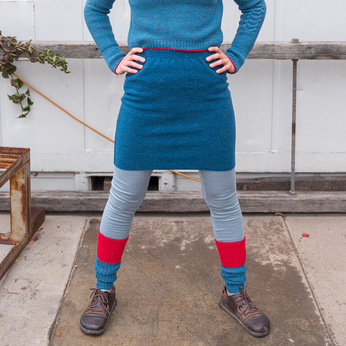 Women's Boiled Wool Skirt - Organic Merino - Pacific Melange (XS-L)