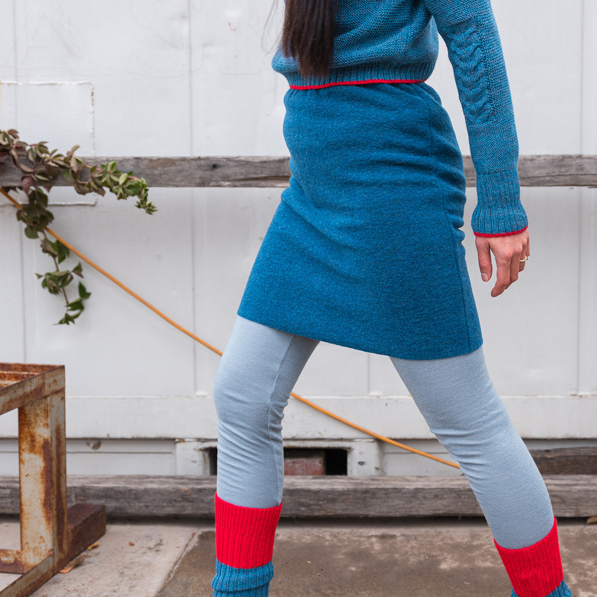 Women's Boiled Wool Skirt - Organic Merino - Pacific Melange (XS-L)