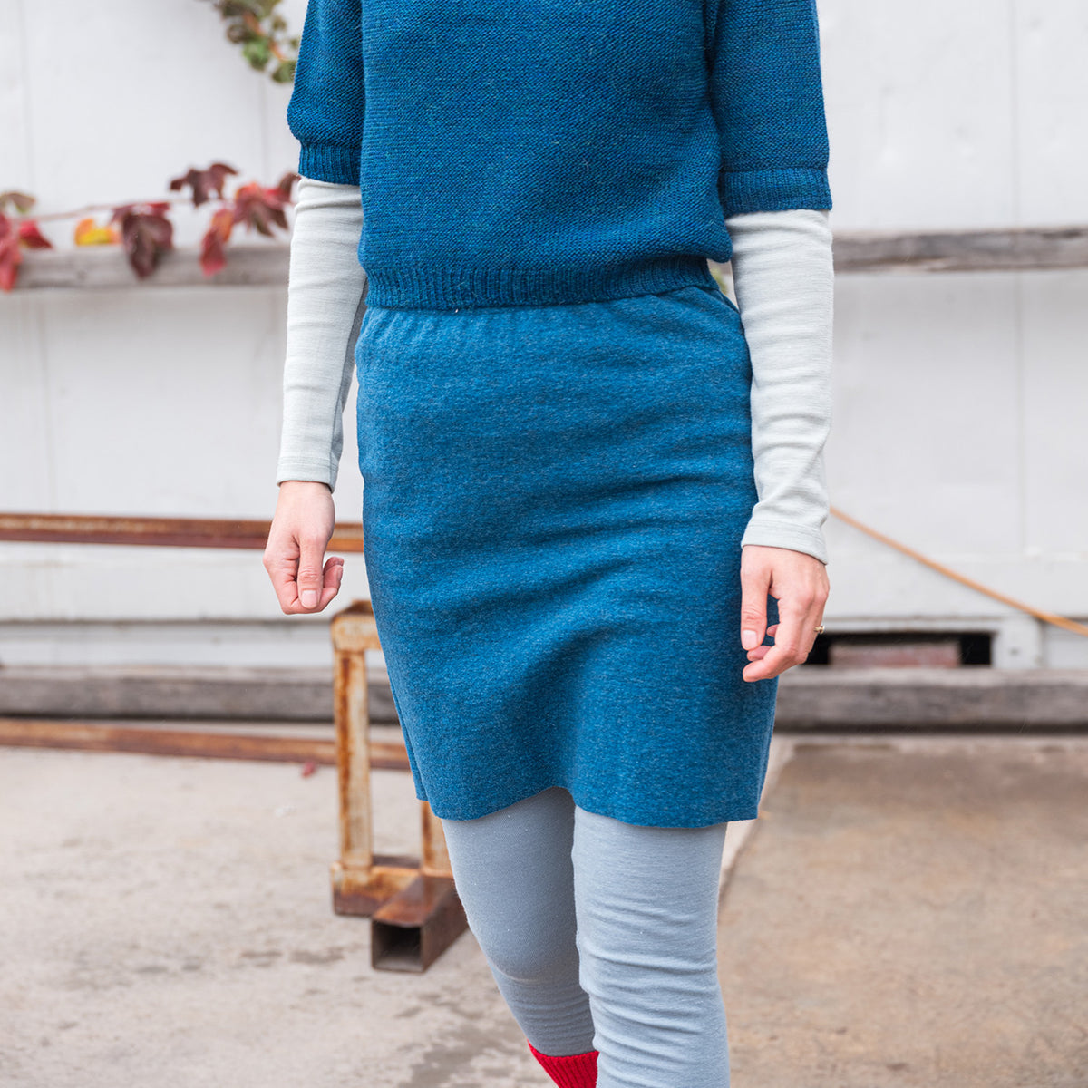 Women's Boiled Wool Skirt - Organic Merino - Pacific Melange (XS-L)