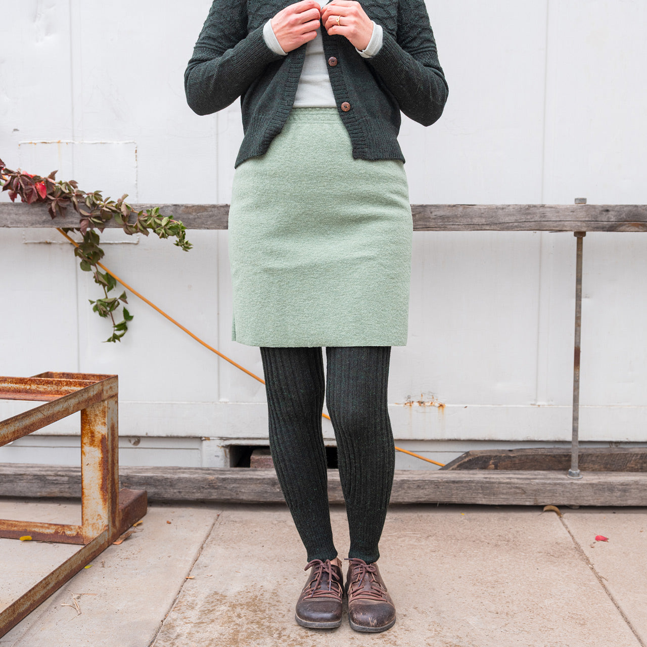 Women's Boiled Wool Skirt - Organic Merino - Sage Melange (XS-L)