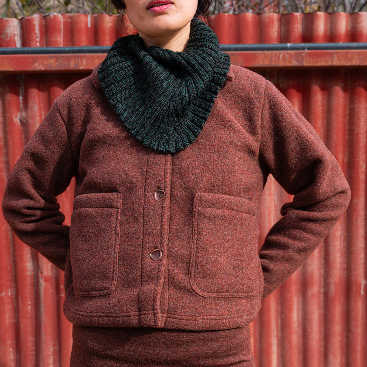 Women's Short Jacket - 100% Organic Wool Fleece - Cinnamon (XS-L)