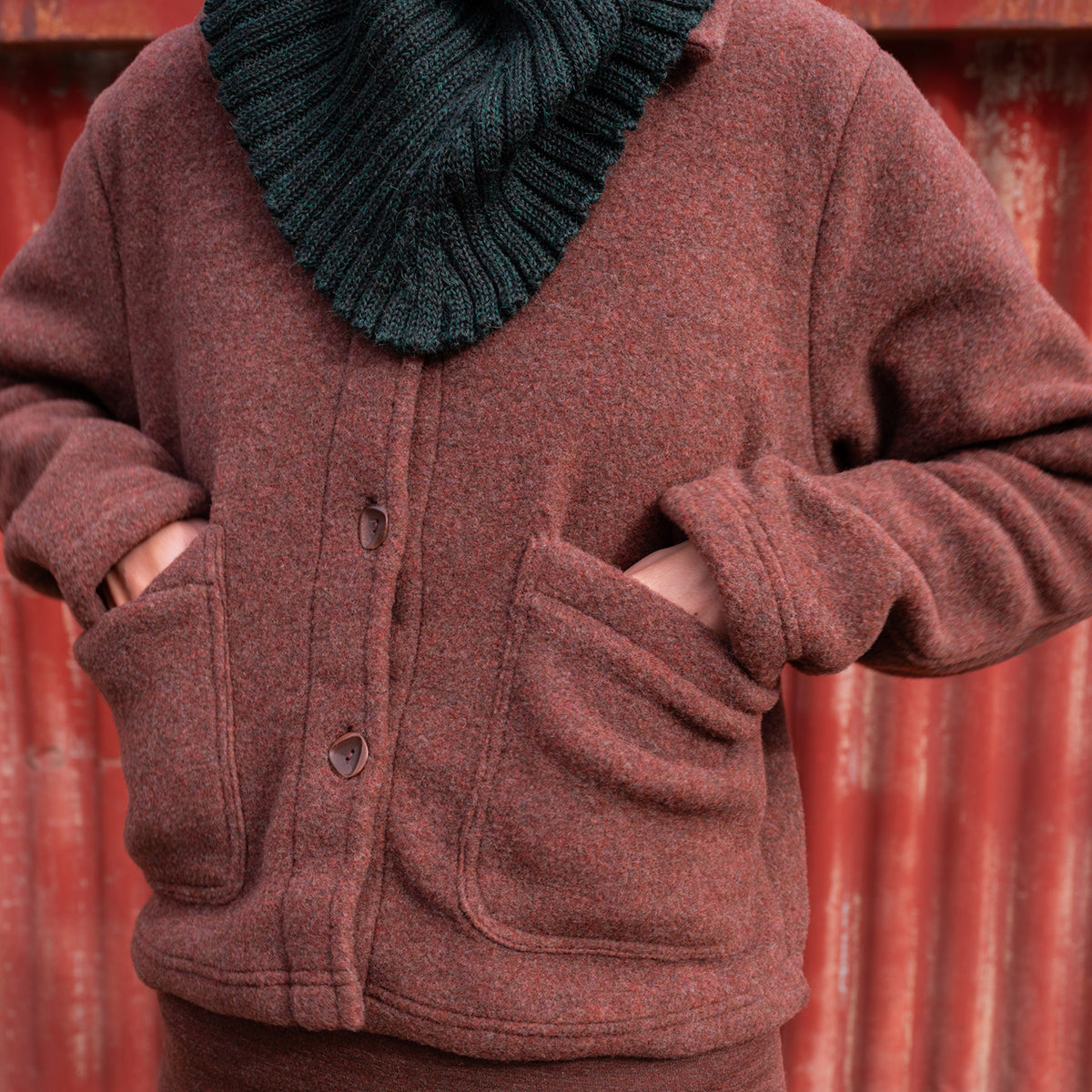 Women's Short Jacket - 100% Organic Wool Fleece - Cinnamon (XS-L)