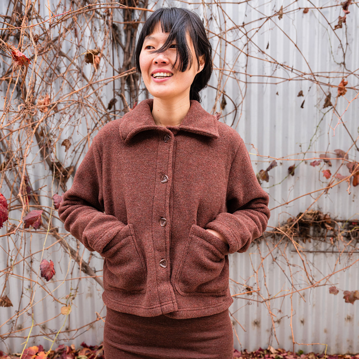 Women's Short Jacket - 100% Organic Wool Fleece - Cinnamon (XS-L)