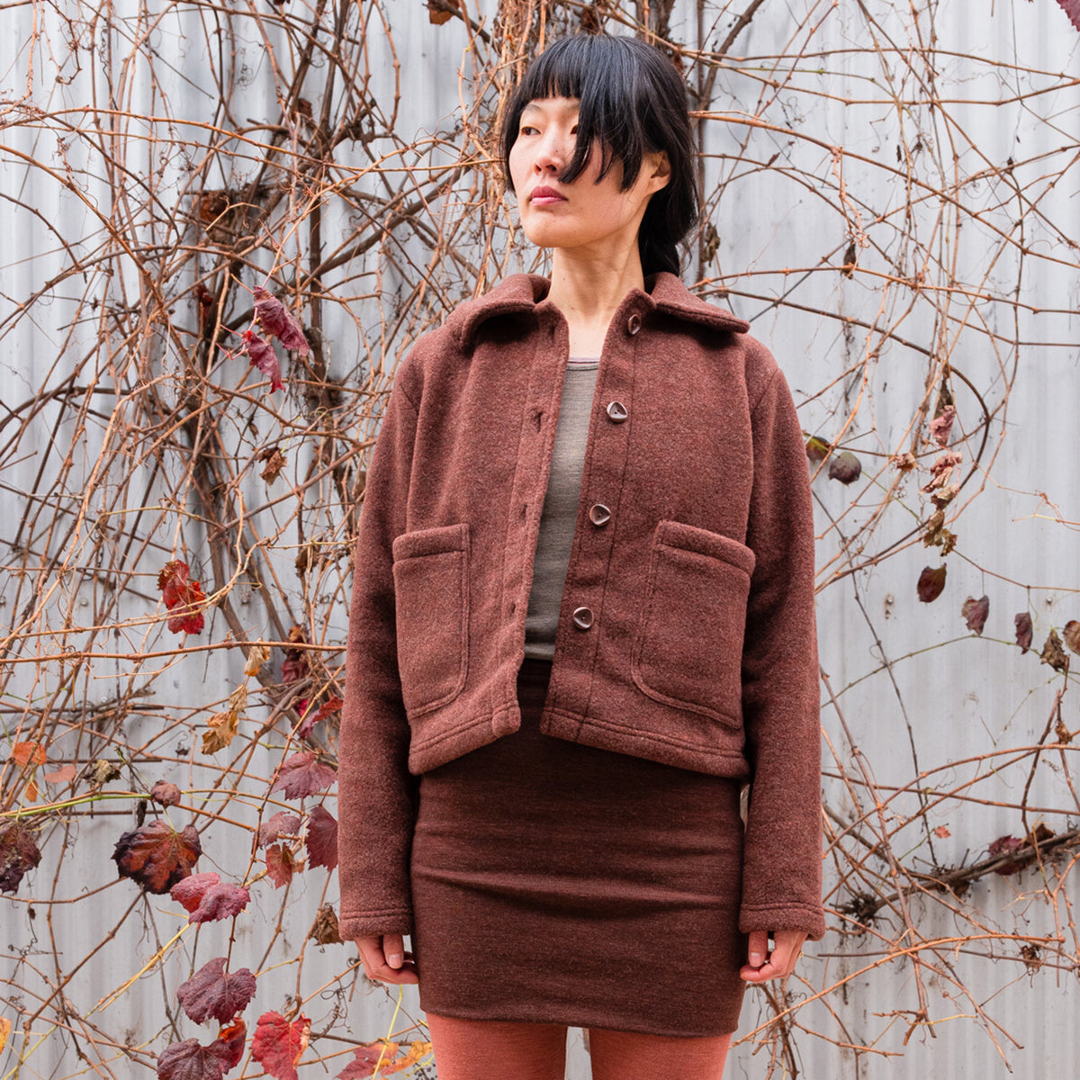 Women's Short Jacket - 100% Organic Wool Fleece - Cinnamon (XS-L)