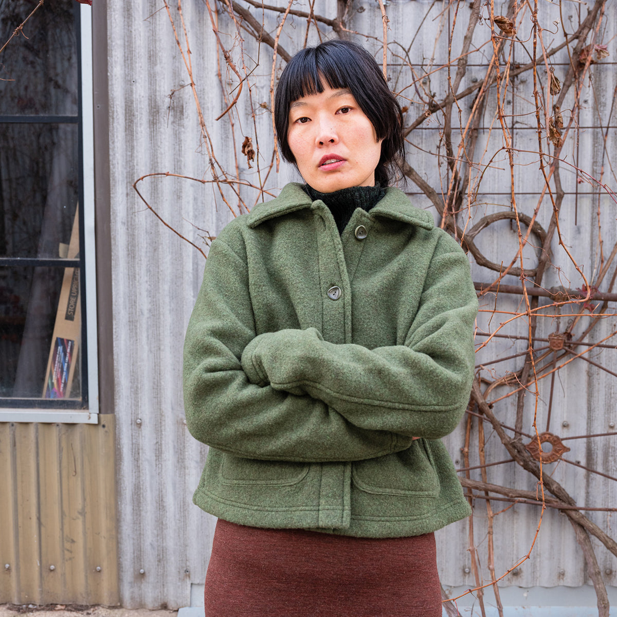 Women's Short Jacket - 100% Organic Wool Fleece - Reed (XS-L)