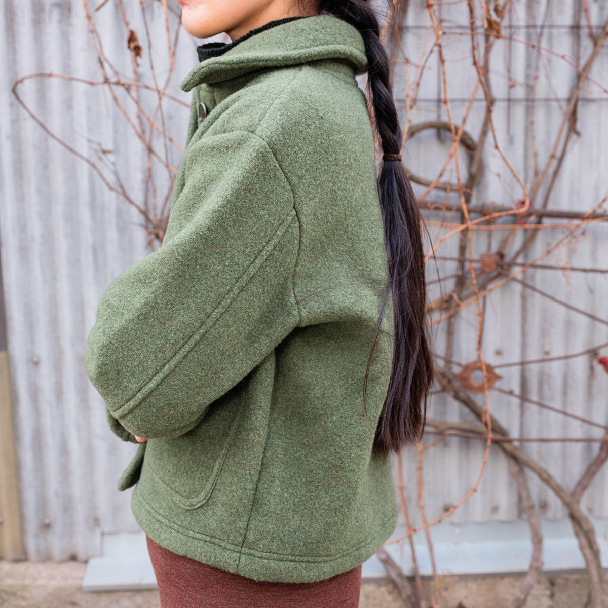 Women's Short Jacket - 100% Organic Wool Fleece - Reed (XS-L)