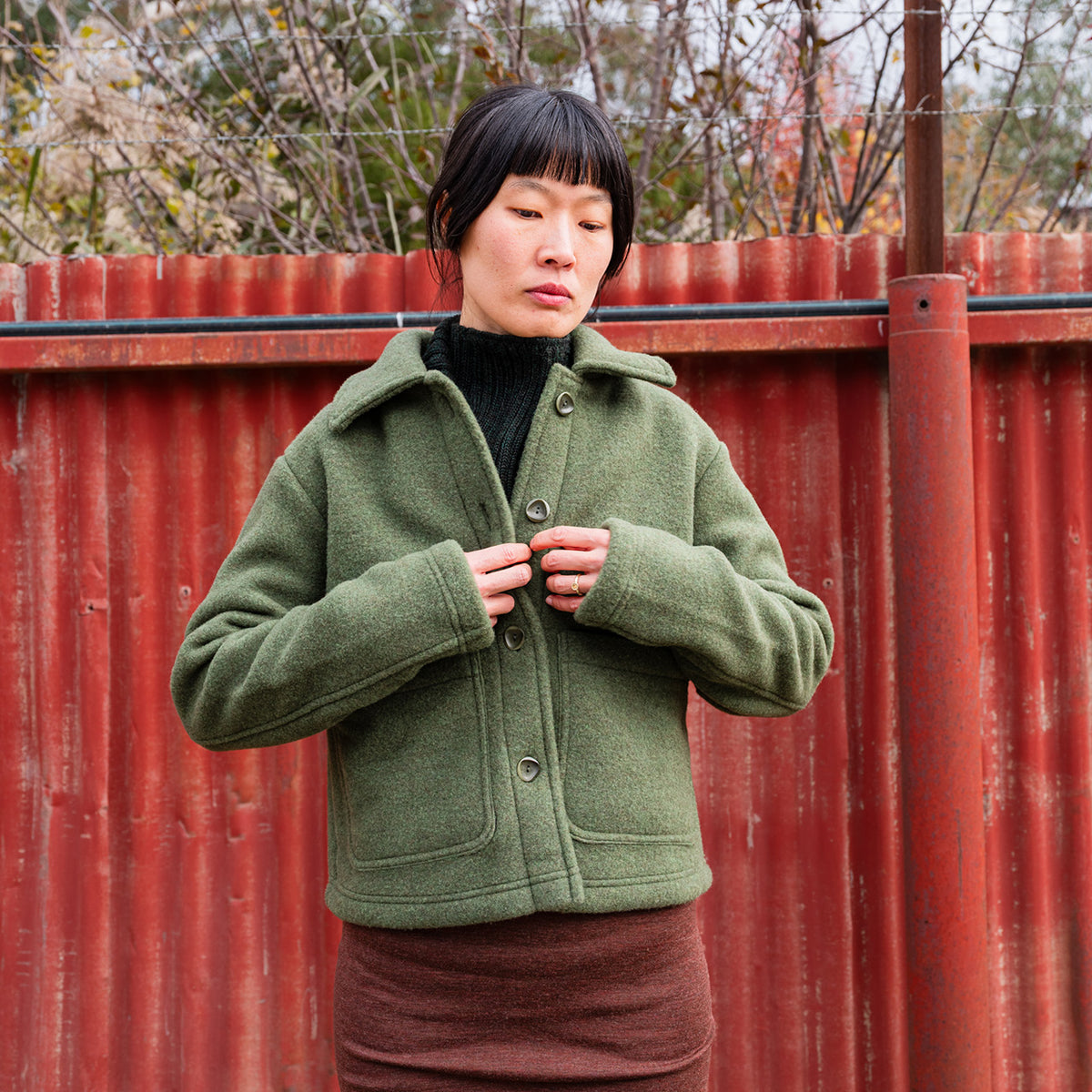 Women's Short Jacket - 100% Organic Wool Fleece - Reed (XS-L)