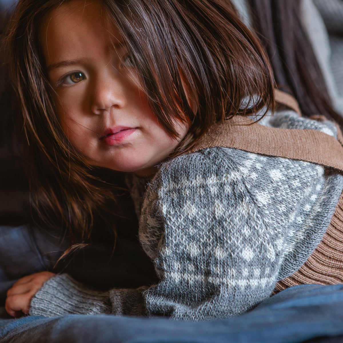 Alpine Cardigan - 100% Baby Alpaca - Grey/Cream (18m-5y)