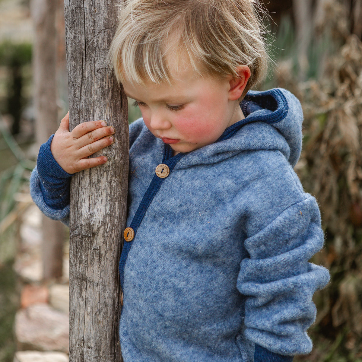 Hooded Overalls - Organic Wool/Cotton Fleece - Blue Melange (6m-3y) *Returning 2026