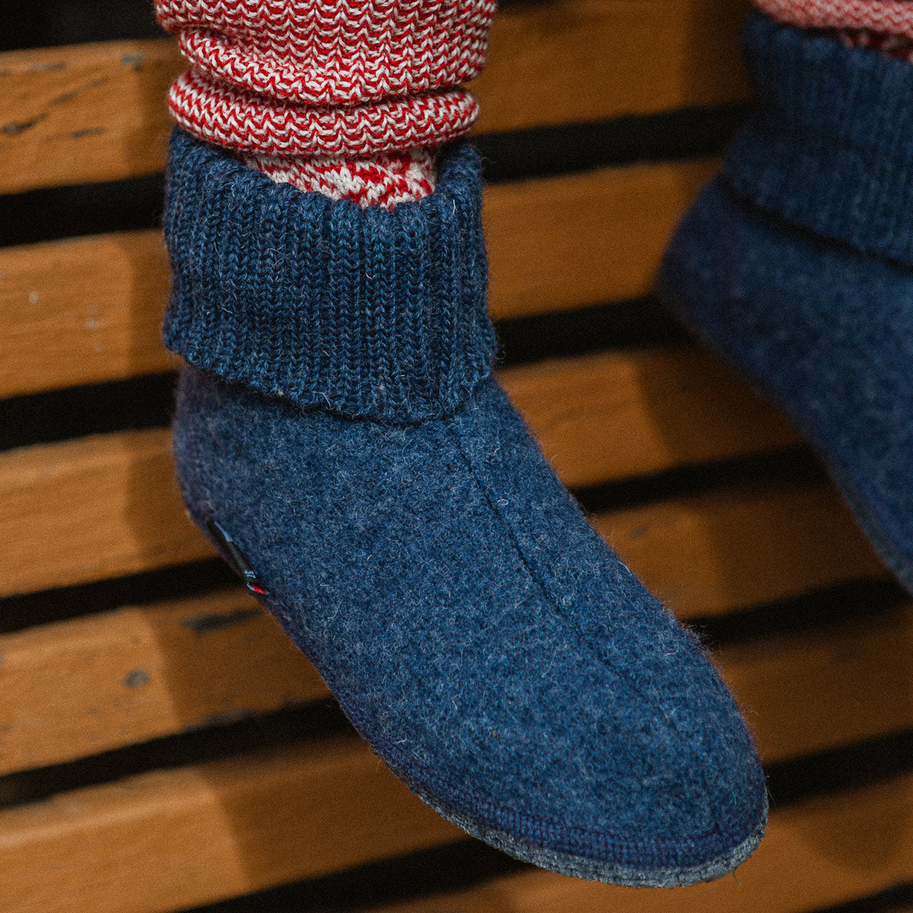 Boiled Wool Slipper Boots - Karl - Denim (Adults 36-46)