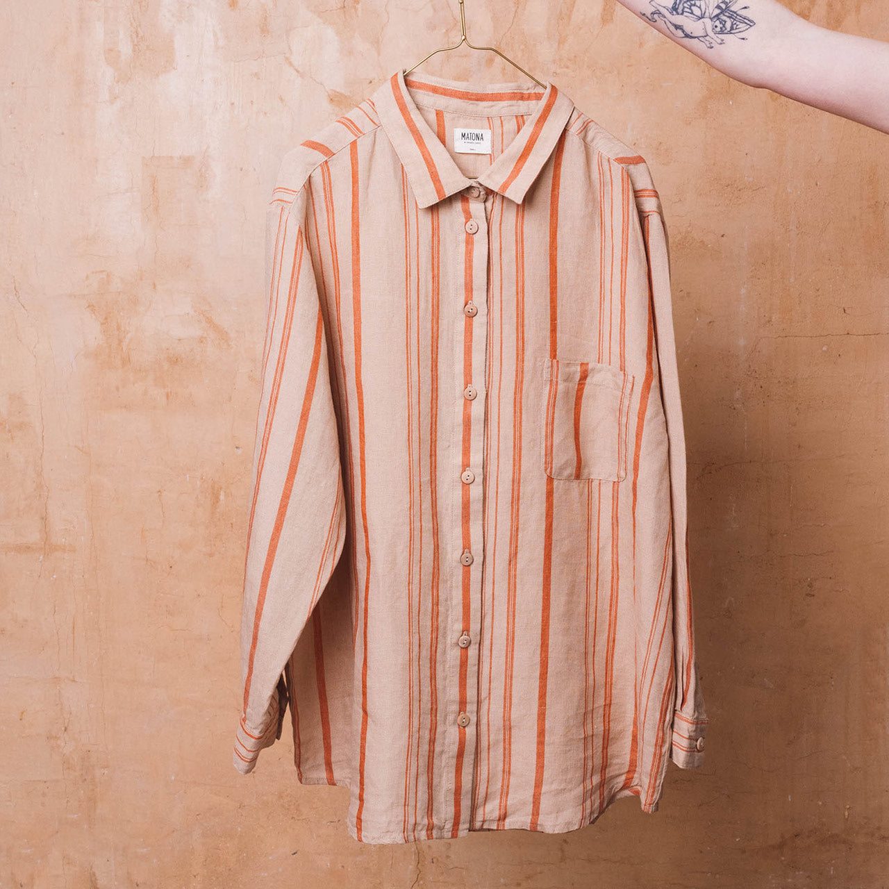 Shirt Blouse - 100% Linen - Rust Stripes