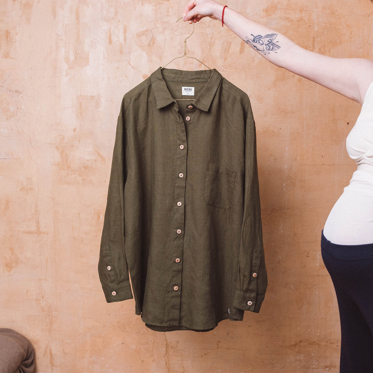Shirt Blouse - 100% Linen - Olive