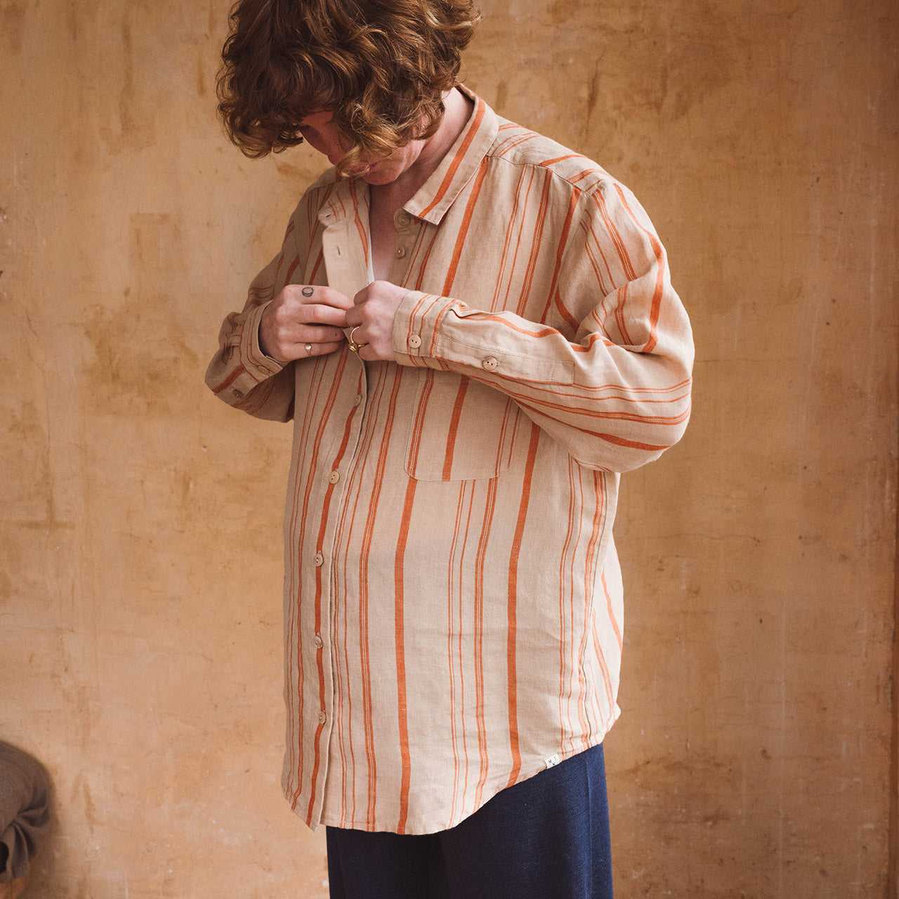 Shirt Blouse - 100% Linen - Rust Stripes