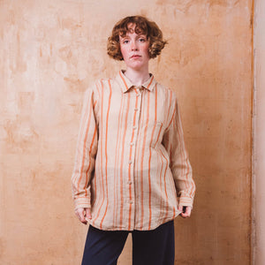 Shirt Blouse - 100% Linen - Rust Stripes