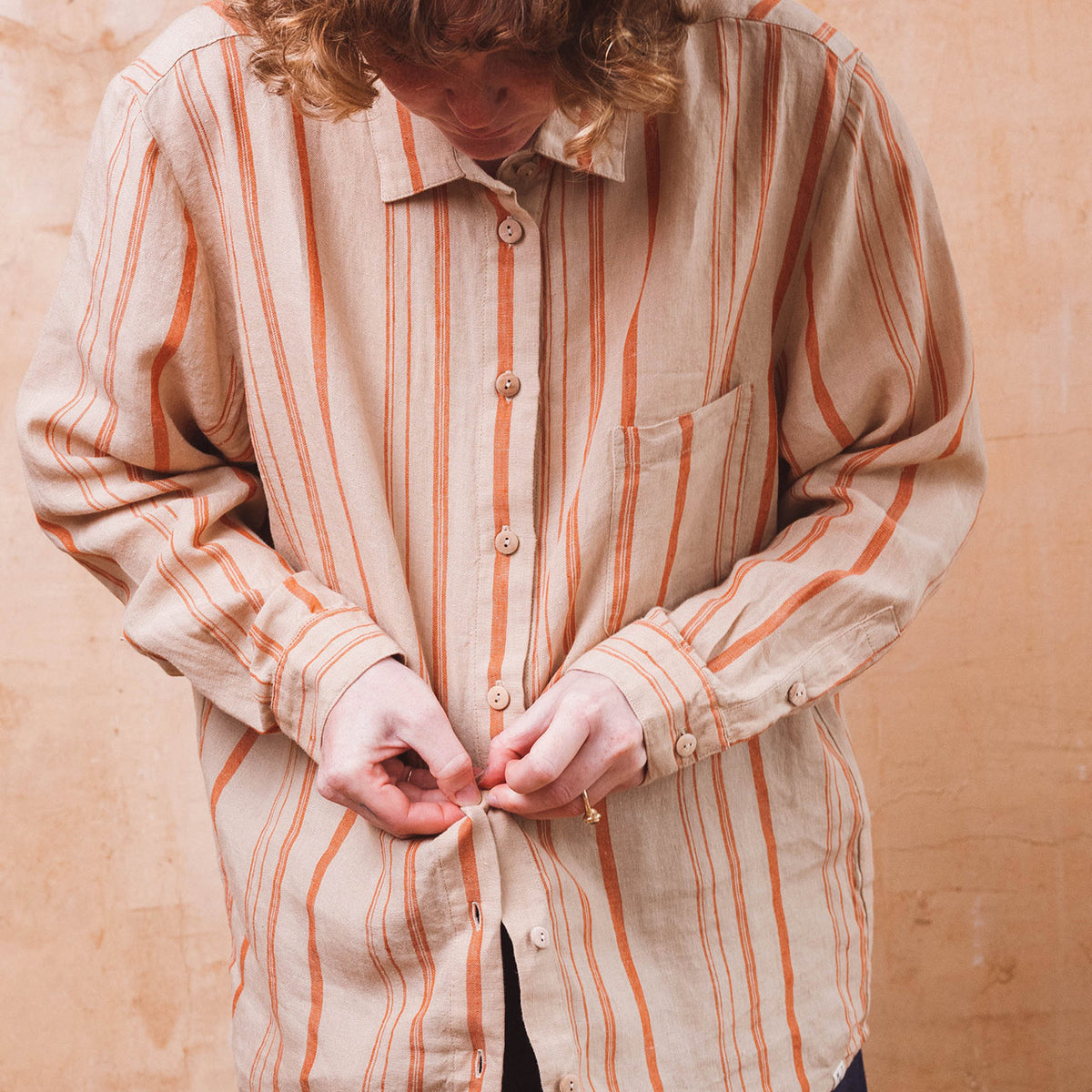 Shirt Blouse - 100% Linen - Rust Stripes