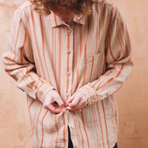 Shirt Blouse - 100% Linen - Rust Stripes