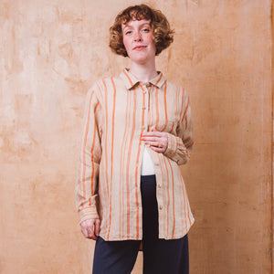 Shirt Blouse - 100% Linen - Rust Stripes