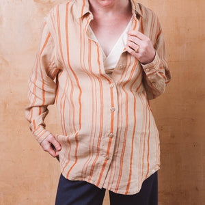 Shirt Blouse - 100% Linen - Rust Stripes