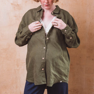 Shirt Blouse - 100% Linen - Olive