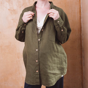 Shirt Blouse - 100% Linen - Olive