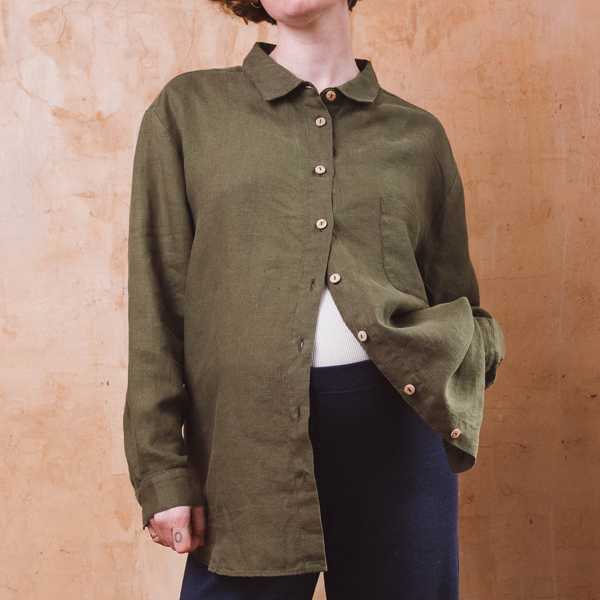Shirt Blouse - 100% Linen - Olive