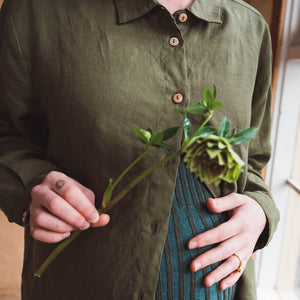 Shirt Blouse - 100% Linen - Olive