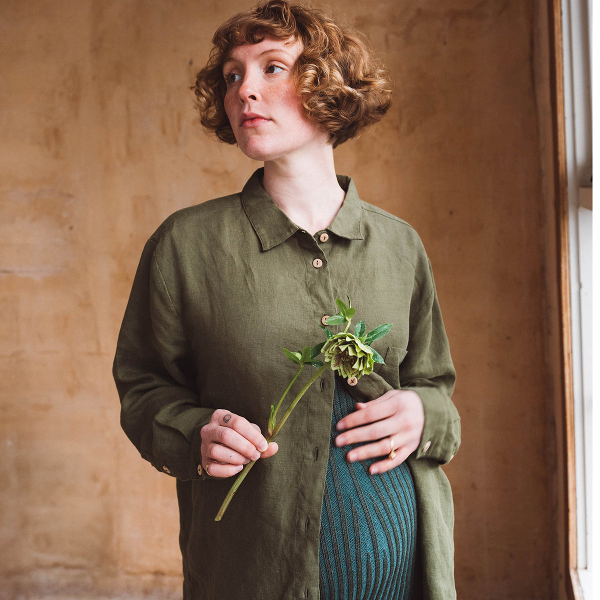 Shirt Blouse - 100% Linen - Olive