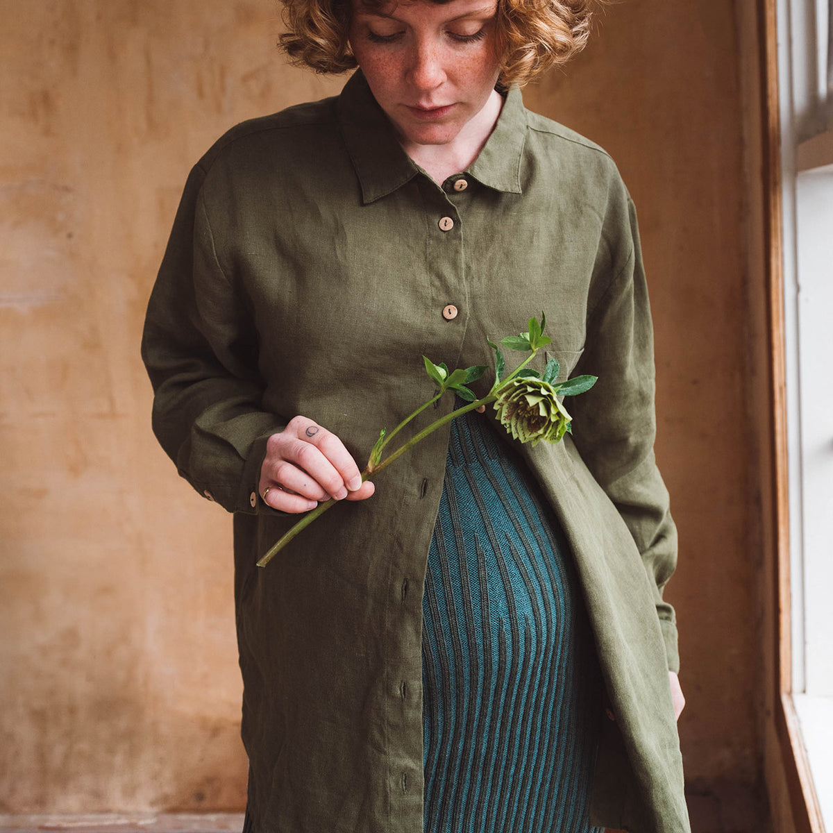 Shirt Blouse - 100% Linen - Olive